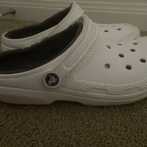 These are fuzzy crocs and are clean as new. Sizes: Women 6, Men 8